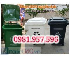Thùng rác nắp kín 60L, thùng rác nhựa HDPE nguyên sinh
