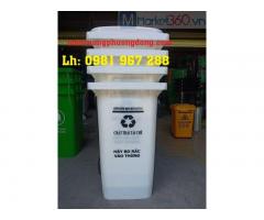 Thùng rác màu trắng 120 lít đựng chất thải tái
