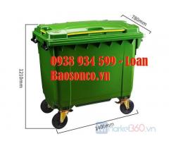 Xe thu gom rác 660L nhựa hpde,thùng rác công cộng 660 lít giá rẻ