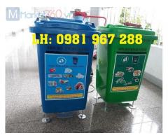Thùng rác màu xanh 60 l nhựa HPDE, thùng rác nhựa 60 lít đạp chân