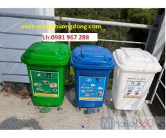 Thùng rác màu xanh 60 l nhựa HPDE, thùng rác nhựa 60 lít đạp chân