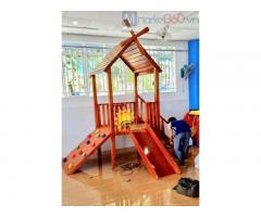 Cầu trượt vận động liên hoàn bằng gỗ dành cho trẻ em mầm non