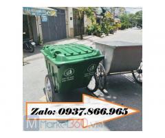Thùng rác 400l, thùng rác có 2 bánh chính và 2 bánh phụ, thùng thu gom rác thải nhựa HPDE, thùng rác