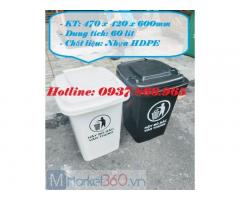 Thùng rác nhựa HPDE, thùng rác 60l, thùng rác có 4 bánh, thùng rác nhựa
