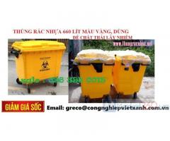 Thùng rác màu vàng 660 lít y tế loại 3 bánh hay 4 bánh