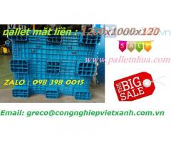 Pallet nhựa liền khối 9 chân 1200x1000x120 mm