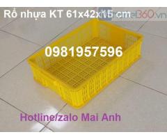 Sóng nhựa hở công nghiệp, rổ nhựa có kích thước 61x42x15 cm