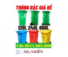 Thùng rác hàng mới về giá rẻ sỉ và lẻ- thùng rác 120l 240l màu xanh giá tốt-