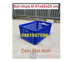 Sóng nhựa hở kích thước 61x42x25 cm, sọt nhựa đựng rau củ quả, sọt đựng hải sản