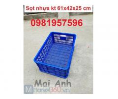 Sóng nhựa hở kích thước 61x42x25 cm, sọt nhựa đựng rau củ quả, sọt đựng hải sản