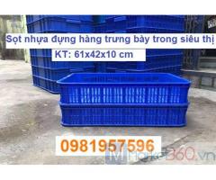 Sọt nhựa đựng hàng trưng bày tại các siêu thị, sóng nhựa hở kích thước 61x42x10 cm