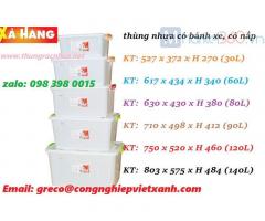 Thùng nhựa có bánh xe, có nắp