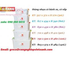 Thùng nhựa có bánh xe, có nắp