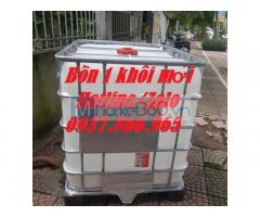 Thùng chứa 1000l cũ có khung thép, bồn IBC, bồn cũ độ mới 80%, bồn đựng thực phẩm , tank nhựa 1000l